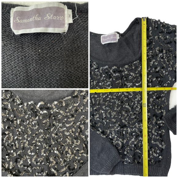 VTG Samantha Starr Angora Black Sequin Sweater Med - Picture 8 of 8